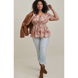 Torrid Georgette Eyelet Smocked Waist Puff Sleeve Top - Size 2X - Multicolored